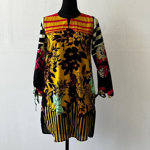Junaid Jamshed Tops - Multi print, long sleeve tunic top